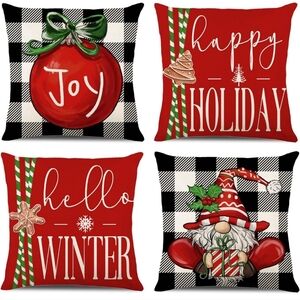 Merry Christmas Joy Xmas Trees Red Throw Pillow Covers, 18 x 18 Inch Christmas W